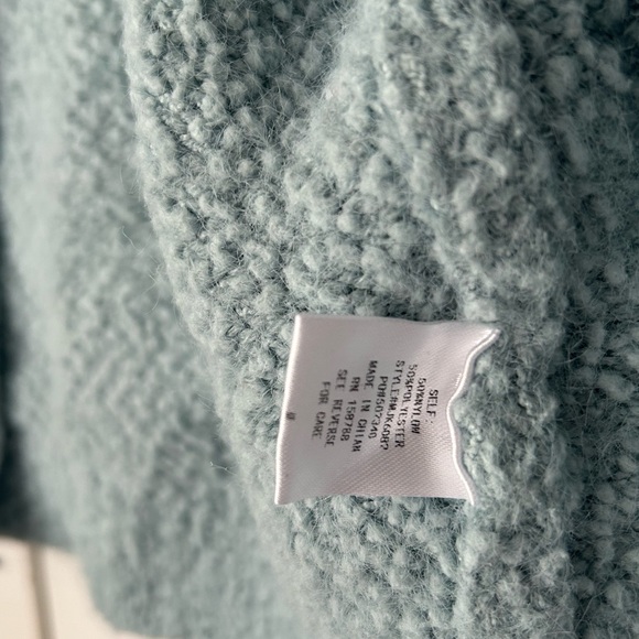 MABLE Cropped Sweater Knit Stretch Button Up Collared Pastel Blue Medium - Picture 5 of 12